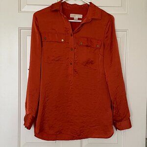 Michael Michael Kors Silky Orange Button Down with Two Front Pockets Size XS